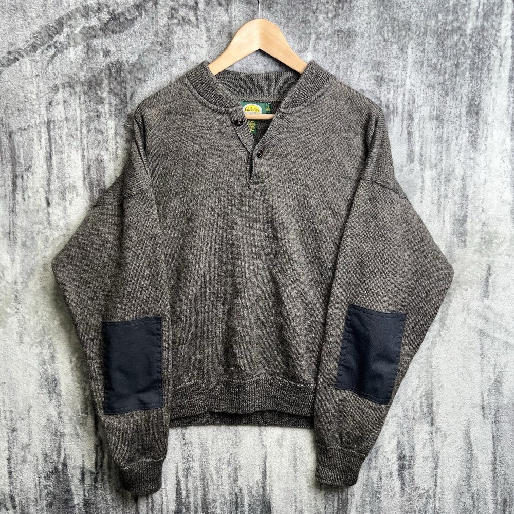 VTG Cabela's High Trek‎ Wool Blend Henley Sweater Made in USA Brown Men's Large